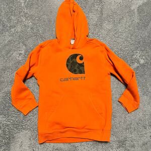 Carhartt Hoodie Youth Kids Medium 8-10 Orange Hoodie Camo Logo